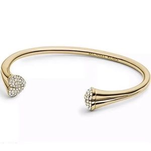 $125 Michael Kors Metallic Goldtone Pavé Heart Open Crystal Cuff Bracelet